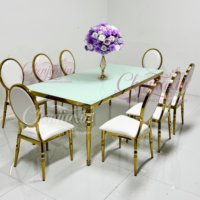Chaises et tables de réception rectangulaires modernes de luxe en verre et acier inoxydable pour mariages et événements VIP, vente en gros 2026