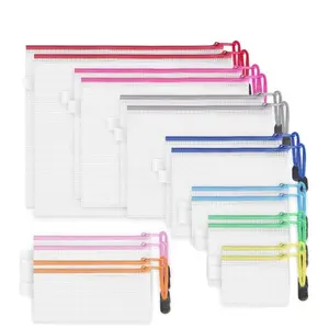 16PCS Office Supplies Dokumenten tasche A3 A4 B3 B4 Verschiedene Größen Kunststoff Wasserdichte Farbe Transparente Datei Reiß verschluss School Mesh Bag