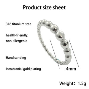 European Style Titanium Steel Bead <b>Ring</b> <b>Silver</b> Rose Gold Gold Women's Fashion Jewelry Retro Punk Geometric Ball Shape 24089 - Product Image 4