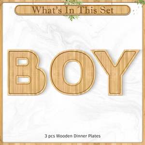 3pcs Planche à charcuterie pour bébé Lettres garçon, bois naturel, planche à charcuterie en bois pour plateau à fromage baies - Product Image 2