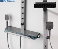 Nouvelle conception 2024 Ensemble de douche thermostatique blanc et bronze avec masseur lombaire 5 fonctions, éclairage LED et affichage numérique