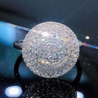 Kadınlar için Kübik Zirkonya Taşlı Disk Yüzük, 16mm, Beyaz Altın Kaplama Pirinç Gösterişli Kokteyl Yüzüğü