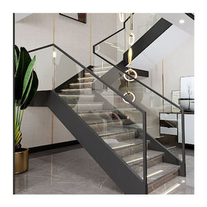 Escalier en bois massif de chêne rouge américain moderne de haute qualité avec garde-corps en verre, design à double <span class=keywords><strong>poutre</strong></span>, adapté à une utilisation en intérieur - Product Image 3