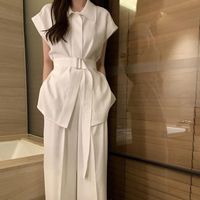 Ensemble 2 pièces chic et décontracté : chemise à manches courtes en lin et pantalon large taille haute, personnalisable avec style ou logo sur mesure (ODM)