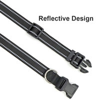 Collier pour chien en nylon réfléchissant avec rubans, fermeture à boucle réglable, noir uni, accessoire pour animaux de compagnie tendance toutes saisons