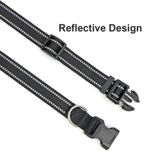 Reflective Nylon <b>Dog</b> <b>Collar</b> Adjustable Buckle Closure Solid Black All Seasons Pet Accessory Simple Style - Product Image 4