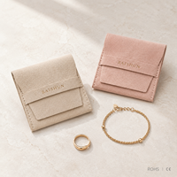 Petite Pochette d'Emballage Luxe en Microfibre, Imprimée Logo Personnalisé et Soie, Fermeture à Rabat, pour Bijoux Collier 7.5x7.5CM