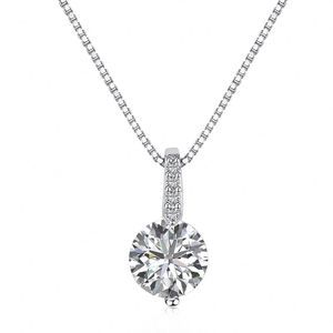 Dylam Rhodium Plated <b>Post</b> Diamond <b>Round</b> Solitaire 5A Cubic Zirconia Pendant Halo Necklace for Women - Product Image 1