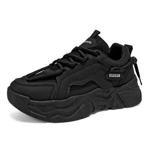 Autumn Men's Breathable Mesh Upper Lace-Up Solid Pattern <b>Height</b>-<b>Increasing</b> Thick-Soled Casual Clunky Sports <b>Shoes</b> - Product Image 5