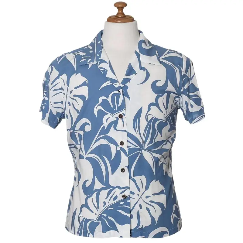 Accept custom Ladies Tops Blouse Cotton Holiday Western Hawaiian Printing Floral Short Sleeve Print Shirt