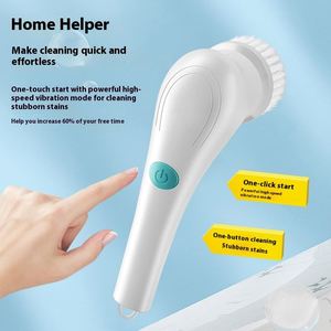 Brosse de nettoyage électrique à cinq têtes en fil d'acier, outil de lavage de vaisselle de cuisine portable transfrontalier à long manche pour l'étranger - Product Image 5