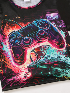 Set <span class=keywords><strong>di</strong></span> <span class=keywords><strong>abbigliamento</strong></span> estivo in tre pezzi personalizzato da ragazzo per Console <span class=keywords><strong>di</strong></span> gioco con Joystick modello pantaloncini a maniche corte ispirati a Cyberpunk - Product Image 4