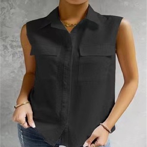 Camisa <span class=keywords><strong>de</strong></span> solapa sin mangas <span class=keywords><strong>de</strong></span> verano 2025 para <span class=keywords><strong>mujer</strong></span>, <span class=keywords><strong>Lino</strong></span> <span class=keywords><strong>de</strong></span> algodón <span class=keywords><strong>de</strong></span> estilo europeo americano para <span class=keywords><strong>Amazon</strong></span>, bolsillo doble transfronterizo para oficina - Product Image 4