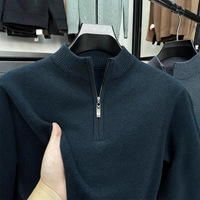 Pull en pure laine pour homme à col semi-montant zippé, épais et chaud pour l'hiver, couleur unie, manches longues, haute résistance des couleurs, infroissable