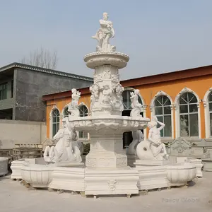 Большие декоративные уличные современные 3-уровневые белые мраморные водные фонтаны на открытом воздухе со статуями лошади и Черча
