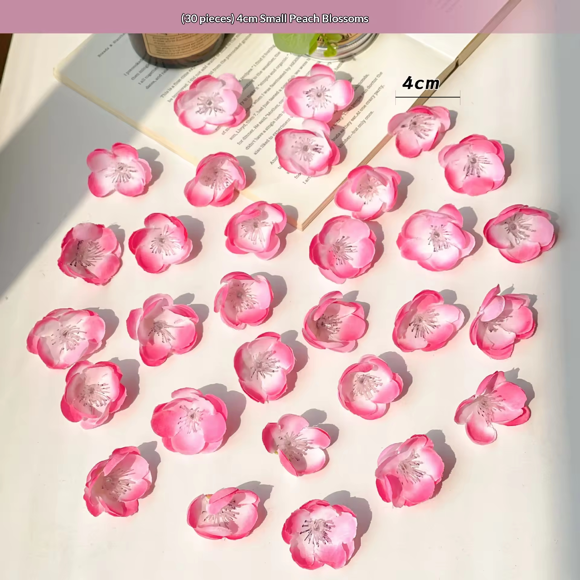(30 flores) Pequeñas flores de durazno de 4 cm.