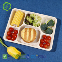 Plateau alimentaire écologique robuste à 6 compartiments en amidon de maïs, sans BPA, jetable, pour restauration rapide et fournitures de fête