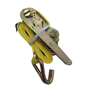Kit de sangles à <span class=keywords><strong>cliquet</strong></span> jaunes robustes avec crochets métalliques, sangles de fixation robustes pour camion, remorque et déménagement - Product Image 2