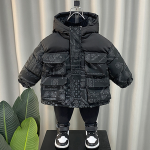 Veste polaire à capuche d'hiver pour garçons avec doublure en duvet et plumes en coton imperméable et coupe-vent longueur régulière imprimé animal - Product Image 1