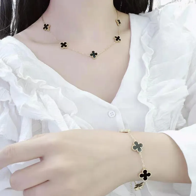 Новая мода из нержавеющей стали для женщин Клевер набор украшений от бренда класса люкс 18K золотое ожерелье браслет