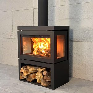Caminetto Moderno in Acciaio a Legna, Stufa Autonoma da Interno con Fiamma Reale e Controllo Termostatico per Riscaldamento Domestico - Product Image 1