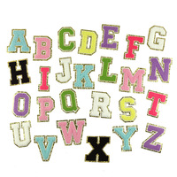 Hot Melt Colle Pas Cher Anglais Lettres En Gros Serviette À La Main Broderie Tissu Coton Pvc Personnalisé Chenille Patchs Paillettes 10 Pcs
