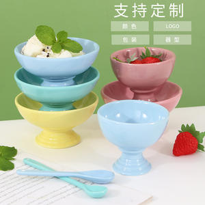 Bol à glace en céramique de style coréen avec cuillère, couleur unie, tasse cadeau de grande valeur pour enfants - Product Image 1