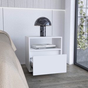 Nightstand 20H White With One <b>Open</b> Shelf And Drawer Casters - Product Image 2