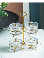 Premium spa Dim Sum Snack Plate Hotel Gold Hand Crown double bol rond en verre avec écrou avec couvercle