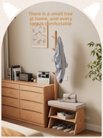 Banc porte-chaussures et porte-manteau tout-en-un en bois massif de style japonais pour entrée, avec support pour chapeaux et manteaux, modèle XD021