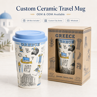 Mug de voyage en céramique souvenir de Grèce avec couvercle en silicone, design urbain pour collection de mugs de voyage en porcelaine, personnalisation OEM ODM, vente en gros