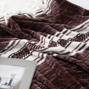 Couverture en chenille personnalisée avec franges à pompons, style bohème rayé, marque privée, décoration rustique pour la maison, idéale pour un cadeau <span class=keywords><strong>de</strong></span> pendaison <span class=keywords><strong>de</strong></span> crémaillère - Product Image 3