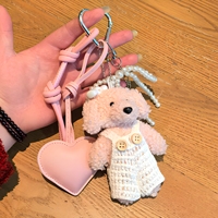 En gros, Charm de sac en peluche chien mignon, Porte-clés chiot tricoté à la main, Pendentif décoratif pour sac à dos femme avec ornement cœur en PU