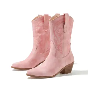 Classic Durable Round Toe Pull On Embroidered Women's Embroidered Modern Western Rodeo Cowboy Boot