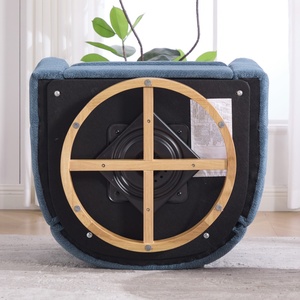Nuova Poltrona Girevole Imbottita in Ciniglia con Base in Legno Massello, Comoda Poltrona Decorativa Trapuntata per Soggiorno e Camera da Letto - Product Image 5