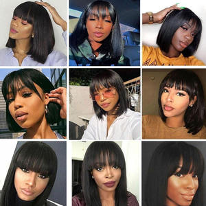 Perruque Lace Front HD pour Femme, <span class=keywords><strong>Coupe</strong></span> Bob Courte, <span class=keywords><strong>Cheveux</strong></span> Humains Brésiliens Vierges Ultra-Lisses avec <span class=keywords><strong>Frange</strong></span> - Product Image 6