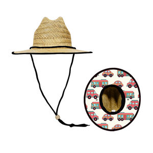 Ready Ship Boys Lifeguard Hat Tan Color Natural Grass Fishing Kids Hat pour l'été pour les voyages quotidiens Sorties décontractées Cyclisme Bébés - Product Image 2