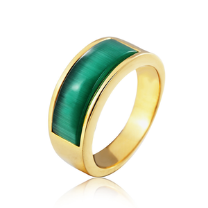 Bague unisexe en acier inoxydable plaqué or vintage sans ternissement, pierre de lune œil de chat verte, <span class=keywords><strong>opale</strong></span>, pierre naturelle, pour hommes et femmes - Product Image 3