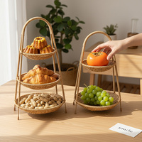 Meerlaags kunststof rotan geweven opbergmand snacks gedroogd fruit serveerschalen fruit & groente gereedschap voor keuken restaurant