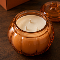 Arovi - Bougie parfumée à la citrouille pour Thanksgiving et Halloween, 430g, pot en verre ambré avec couvercle en verre, boîte cadeau personnalisée avec logo