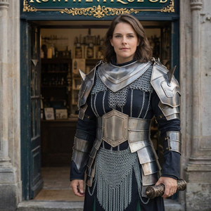 Conjunto de armadura de caballero para mujer, armadura medieval de acero, coraza de malla, armadura de fantasía para cosplay, estilo antiguo plateado - Product Image 1