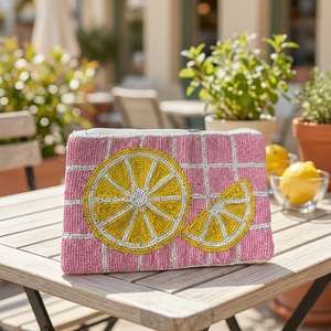 Porte-monnaie artisanal en perles de citron avec fermeture éclair, mini pochette portable en nylon pour usage quotidien - Product Image 1
