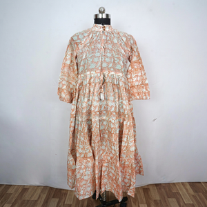 Vestido Maxi de Algodón Natural Lavable Hecho a Mano para Mujer, Cuello en V, Manga Larga, Botones, Estampado de Leones y Bosques, Estilo Bohemio Vintage - Product Image 1