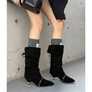 Zapatos de Tacón Medio Grueso, Hechos a Mano, Simples, de Punta Cuadrada, Color Sólido, Elegantes, Largos, Retro, Casuales, Antideslizantes e Impermeables - Product Image 6