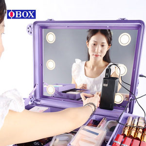 Estuche de maquillaje Obox morado cuadrado con ruedas giratorias, cierre con bloqueo, impermeable y expandible para almacenamiento en el hogar. - Product Image 3