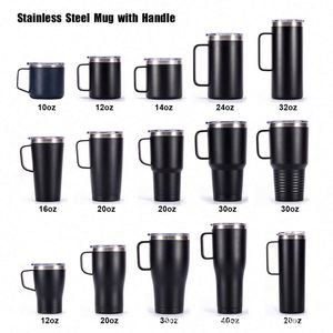 แก้วกาแฟสแตนเลสสตีลแบบมีหูจับ ขนาด 12 ออนซ์ 14 ออนซ์ 16 ออนซ์ เคลือบสีฝุ่น ป้องกันความร้อน แบบผนังสองชั้นสุญญากาศ พร้อมฝาปิด สกรีนโลโก้ได้ - Product Image 4