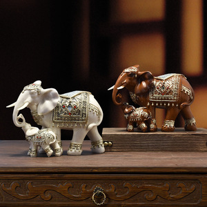 2-Piece Good Luck Elephant Statues - Blue Resin Elephant Figurines Home Office Decor