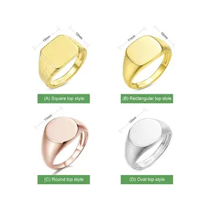 Custom Gold Plated Men Woman Engraved Blank Signet Ring Unisex Jewelry With Personalize Engrave Name Love Date Info Service