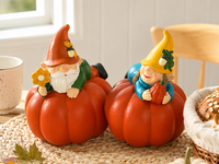Set 2 Pasang Gnome Taman Musim Gugur dengan Figur Resin Lukisan Tangan Bentuk Labu, Dekorasi Teras Panen Musim Gugur Lukisan Tangan untuk Thanksgiving