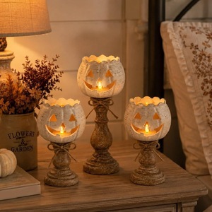 Envío Directo desde Shopify, Estatua de Calabaza Apilada con Forma de Jack O'Lantern, Portavelas LED sin Llama, Decoración de Resina para Halloween - Product Image 2